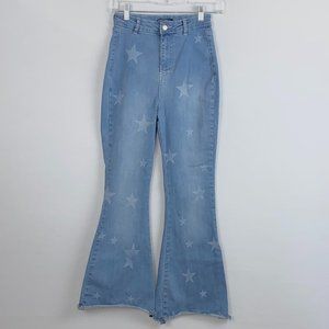 Nasty Girl Light Wash Wide Leg Star Print Jeans 4